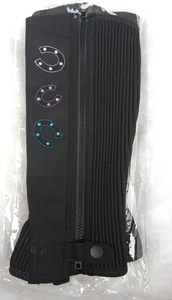 Black Nylon <b>Riding</b> Half <b>Chaps</b> With Horseshoe Embroidery And Zip Closure Elegant <b>Riding</b> Half <b>Chaps</b> Designed for Modern Riders - Product Image 6
