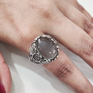 Nouvelle Arrivée Bague pour Homme en Argent Sterling 925 avec Pierre de Lune Grise Naturelle, Pierre de Naissance de Juin, Bijou Cadeau d'Anniversaire Arabe - Product Image 3