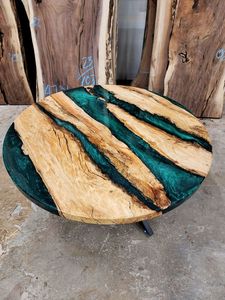 Table à manger d'hôtel ronde moderne Live Edge de luxe Dalles en bois bois massif sur mesure - Product Image 3