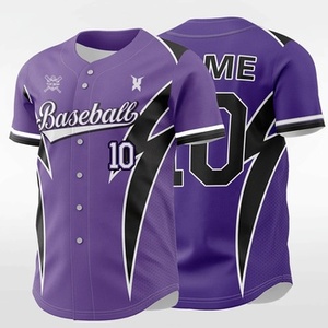 Maillot de baseball personnalisé violet premium unisexe à manches courtes, imprimé par transfert thermique, respirant, anti-humidité, 100 % coton, grandes tailles, devant - Product Image 1