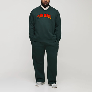 Vente en gros Survêtement confortable en molleton de coton biologique sans ficelle 2 pièces sweat surdimensionné avec logo personnalisé pour hommes jogger grande taille - Product Image 6