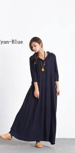 Ropa informal de manga larga para mujer, Vestido largo de lino - Product Image 2