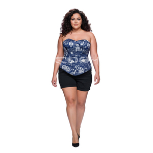 Corset rétro bleu marine imprimé bateau et boussole pour femme, idéal pour le modelage de la taille et le style maritime - Product Image 1