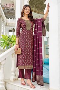 Festival Wear Viscose Shimmer Roman With Embroidery And Foil Print <b>Kurti</b> Pant And Dupatta <b>Woman</b> Fashion At Wholesale Rate - Product Image 5