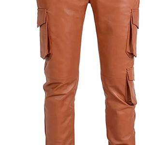 Venta caliente de los pantalones de cuero de los hombres de cintura alta ligero liso teñido recto de buena calidad bajo MOQ cuero genuino hecho Pakistán - Product Image 5