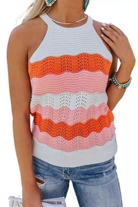 Camiseta sin mangas a rayas de color naranja para mujer Chaleco de playa de verano de calidad superior - Product Image 2