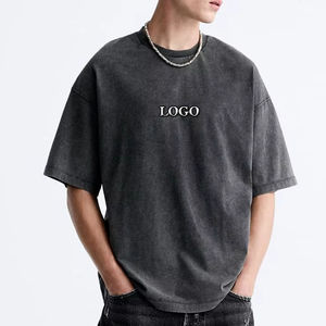 T-shirt en coton de haute qualité pour hommes 250 GSM Vintage lavage à l'acide personnalisable poids lourd surdimensionné style Street Wear - Product Image 1