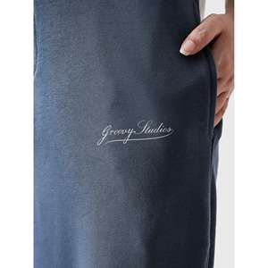 Pantalon cargo à taille élastique avec logo personnalisable, coupe droite, tendance, ajusté, délavé coloré, plissé décoratif, XL, bleu ardoise - Product Image 2