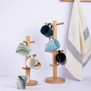 Extra Tall 44cm Beech Wood Mug Holder <b>Tree</b> - Premium 8-Hook Natural Wooden Coffee Cup <b>Stand</b> - Eco-Friendly Kitchen Storage Rack - Product Image 2