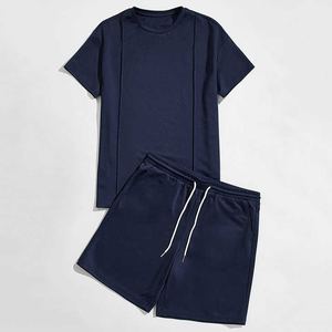 Ensemble de survêtements courts d'été décontractés pour hommes de couleur unie personnalisés avec Offre Spéciale et t-shirt en coton ample - Product Image 5