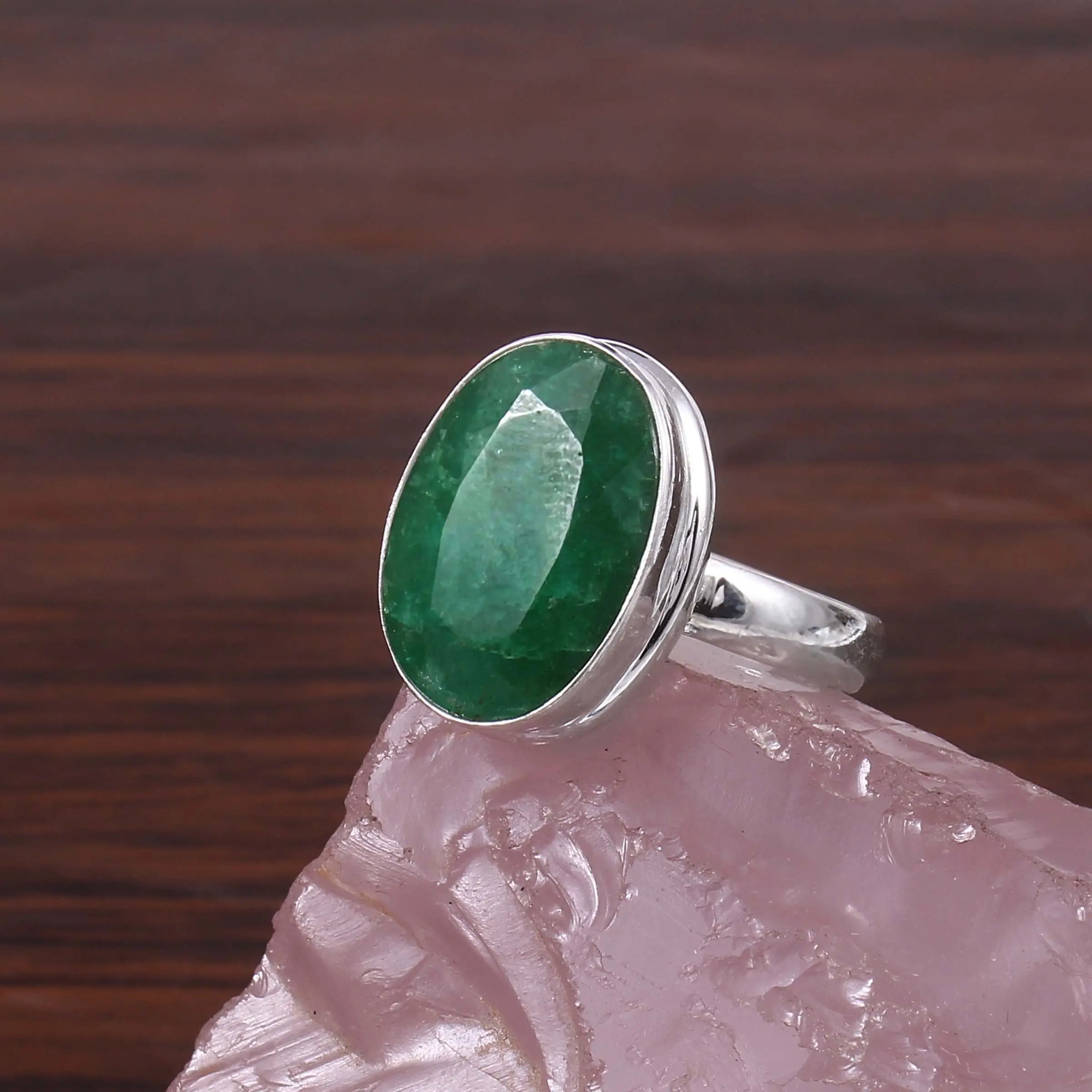 Amazing 925 Sterling Silver Dyed Emerald Beryl Stone Unisex Handmade Design Rings Classic Gifts For Women And For Her