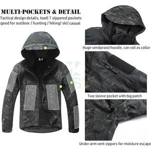 Chaqueta Táctica con Capucha para Hombre, Invierno, JERSIZ, Soft Shell, Estampado de Camuflaje, Forro Polar, Transpirable, para Todo Clima, Cómoda y Duradera - Product Image 4