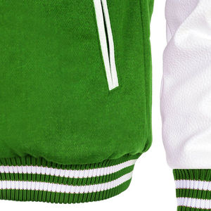 Chaqueta Universitaria Estilo Fútbol Americano Letterman 2025, Cuerpo de Lana Verde, Mangas de Cuero Blanco, Cuello Alto, Protección UV Frontal - Product Image 2