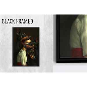 Toile imprimée : Femme et Dobermans, décoration moderne pour chambre à coucher, toile encadrée noire 1P - Product Image 1