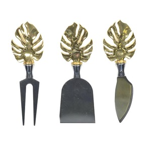 Ensemble de couteaux à fromage écologiques plaqués argent avec manche en feuille d'or, trancheuse à fromage et fourchette à beurre pour la cuisine à domicile - Product Image 1