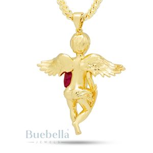 Cupido colgante 925 collar de plata para hombres y mujeres de lujo chapado en oro estilo Hip Hop Iced Bling colgante joyería de moda - Product Image 2