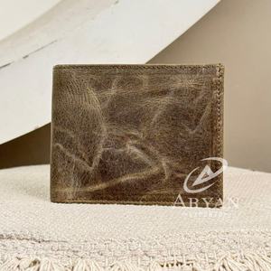 Cartera de lujo de cuero desgastado de grano superior para hombre, cuero de vaca genuino, bloqueo RFID, billeteras plegables para hombre, tarjetero - Product Image 1