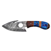 Couteau Skinner Jexmoo personnalisé fait main en acier Damas, manche en résine, étui en cuir - 9 pouces, entretien à l'huile végétale - DIY OEM, cadeau de camping