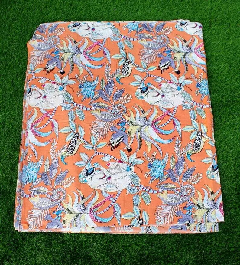 Orange Monkey Print Soft Cotton Fabric By Yard Floral Upholstery Cloth Vintage Women Dress Making Fabric at Wholesale Prices OEM