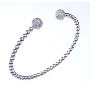 925 Sterling Silver Fine <b>Bangle</b> <b>Bracelet</b> with White Stones - Product Image 6