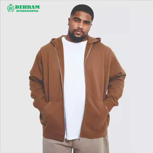 Sweat à capuche épais uni à double fermeture éclair 430 g/m² en molleton coupe classique marron streetwear unisexe 100 % coton respirant séchage rapide - Product Image 4