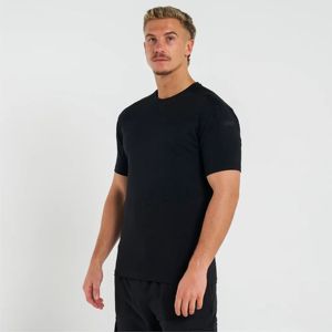 Camiseta de punto de poliéster 100% de corte regular para hombre, Manga corta negra con dobladillo recto, marca sutil, ecológica, antibolitas - Product Image 2