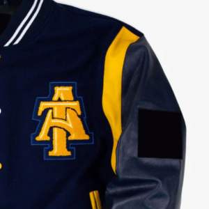 Veste AT élégante et stylée, design varsity de haute qualité avec corps en laine véritable et manches en cuir pour l'hiver - Product Image 4