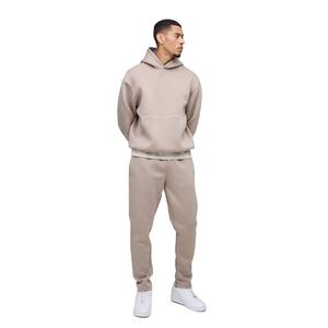 Sweat à capuche surdimensionné beige avec logo personnalisé et ensemble de survêtement unisexe en polaire lourde et pantalon de survêtement - Product Image 1