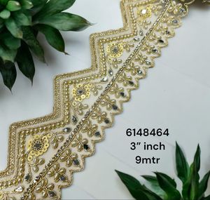 custom made with dew drop shaped pearls machine embroidered <b>laces</b> in various designs and colours for wedding dresses - Product Image 6