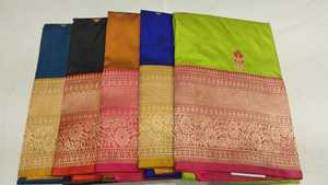 Saree en soie indienne exquis fabriqué à la main 100% pur tissu pour un mariage luxueux et des célébrations festives - Product Image 2