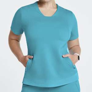 Tenues d'infirmière d'hôpital en polyester à col en V, fendues, avec logo personnalisé, tricotées, à prix abordable - Product Image 2