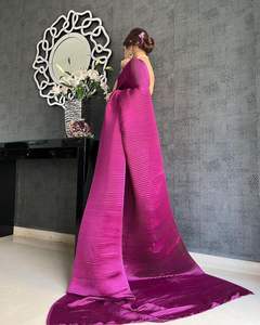 Sari Rosa Diseñador Indio Bollywood Satén Estilo Aplastado Exclusivo Fancy Última moda Premium Sari Exportación Boutique India - Product Image 4