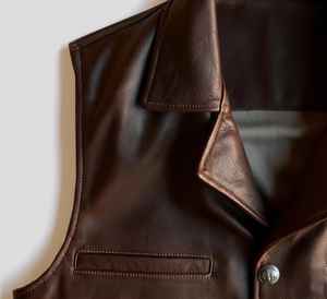 <b>Mens</b> Espresso Brown Leather Woolen Casual Breathable Winter Western Vest Mandarin Collar Cowboy <b>Waistcoat</b> Rancher Style - Product Image 3