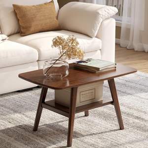 <span class=keywords><strong>Table</strong></span> <span class=keywords><strong>basse</strong></span> en <span class=keywords><strong>bois</strong></span> avec étagère de rangement à 2 niveaux, design moderne du milieu du siècle, meubles de salon (fini noyer) - Product Image 3