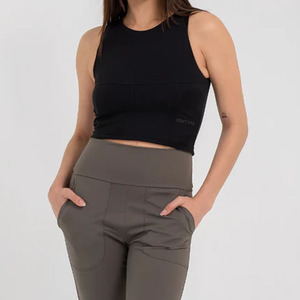 สปอร์ตบราสีดำสำหรับผู้หญิงเสื้อกล้ามออกกำลังกายสีดำระบายอากาศได้สีพื้นมีโลโก้สูงลำลองฤดูร้อน - Product Image 1