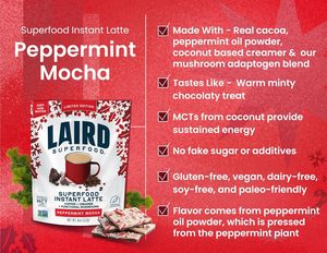 Laird Superfood Peppermint Mocha Instant Latte with Adaptogens – สารต้านอนุมูลอิสระและซุปเปอร์ฟู้ดครีมมะพร้าว 8 ออนซ์ กระเป๋า - Product Image 5