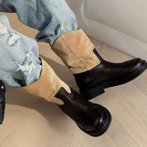 Bottes confortables pour femmes à bout rond, en cuir, à talon bas, décontractées, pour la marche quotidienne, imperméables, bottes de neige pour femmes en cuir - Product Image 3