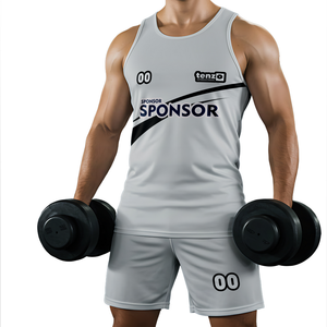 2025 conjunto de ropa de gimnasio de verano para hombre OEM ODM camiseta sin mangas de terciopelo de secado rápido pantalones cortos logotipo personalizado transpirable ropa deportiva de entrenamiento físico - Product Image 1