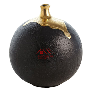 Pot de fleurs rond en métal de haute qualité, design martelé, couleur noire, pour salon - Product Image 2