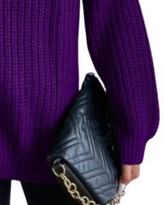 Customized Purple Ribbed Turtleneck Sweater <b>For</b> <b>Women</b> Winter Warm Knit <b>Long</b> Sleeve Pullover Casual Fashion Soft Stretch Top - Product Image 6