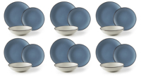 Service de vaisselle rond en grès 18 pièces, assiettes Blue Moon par Excelsa Europe et design italien, bord peint à la main, compatible lave-vaisselle