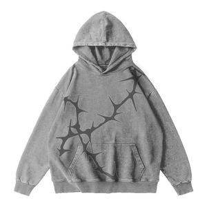 Marrón Vintage Acid Wash Hoodies Hombres Oversized Baggy 100% Algodón Mezclado Drop Shoulder Streetwear Pullover Hoodie - Product Image 6