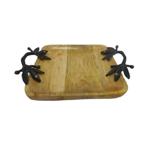 Table basse à thé de forme rectangulaire plateau ottoman avec poignée unique en argent au plateau de service de collations alimentaires de qualité supérieure plateau en bois - Product Image 6