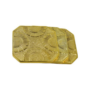 Sous-verre en métal doré entièrement arrondi, design vintage écologique, diamètre 300 mm, vaisselle d'intérieur décorative - Product Image 6