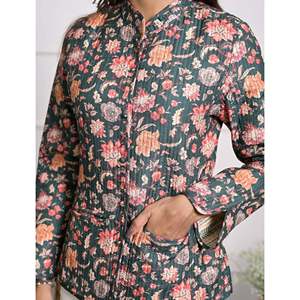 เสื้อแจ็คเก็ตฤดูหนาวผ้าไหมพิมพ์ลายบล็อกแบบสองด้าน พร้อมวัสดุบุใยฝ้าย - Product Image 2