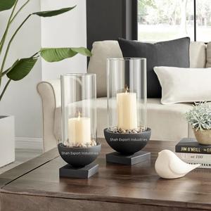 Bougeoir décoratif ouragans en métal et en verre de table couleur noire pour la décoration de bureau de salon à la maison - Product Image 3