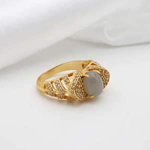 Brass <b>Ring</b> Moonstone <b>Statement</b> <b>Ring</b> Dainty Brass <b>Ring</b> for Women 18k Gold Plated Boho - Product Image 3