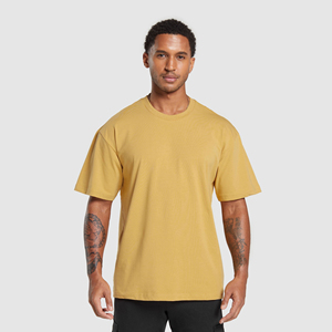 Wholesale 100% Cotton Men's Gym Workout T-Shirts Customized Oversized Half Sleeve Drop Shoulder Loose Fit Solid Knitted Letters - Product Image 1