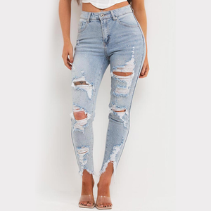 Women's Fashionable Skinny Distressed Denim Pants Custom Printed Design Summer Whole Sale - Product Image 1