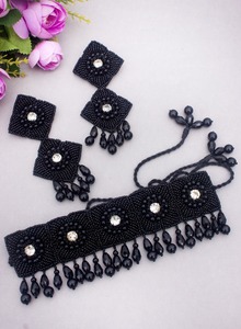 Collar de Gargantilla de cuentas de semillas hecho a mano con pendientes a juego elegante negro blanco Beige conjunto de joyas con cuentas para mujeres y niñas - Product Image 2